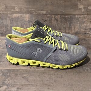 On Cloud X 3 Gray Neon Yellow Running Shoes Men ● 11.5